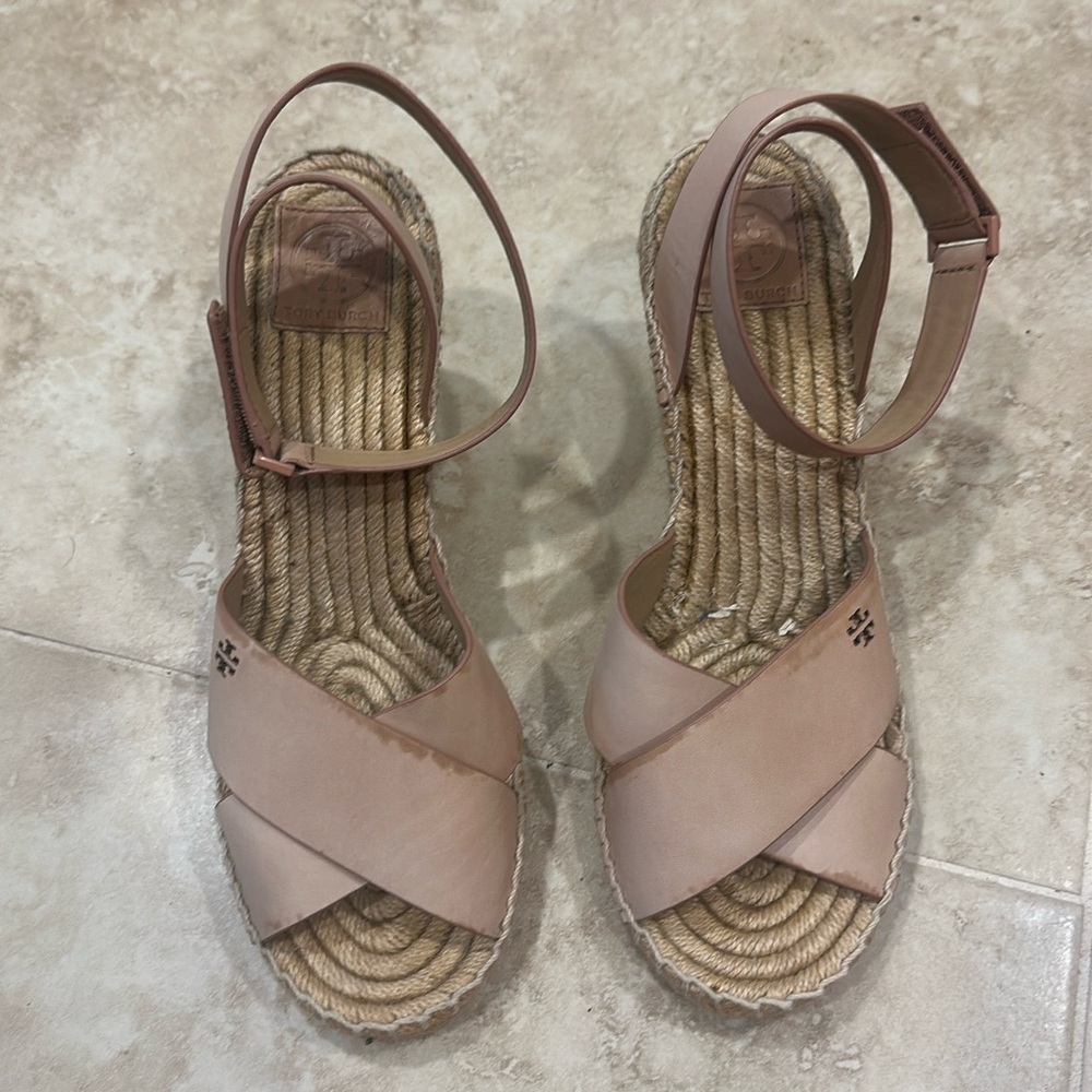 Tory Burch Pink Blush Leather Espadrille Sandals